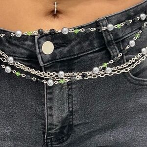 Silver Chain Belt with Beaded Accents